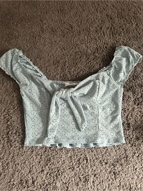 Marshalls Light Blue Eyelet Tie-Front Crop Top